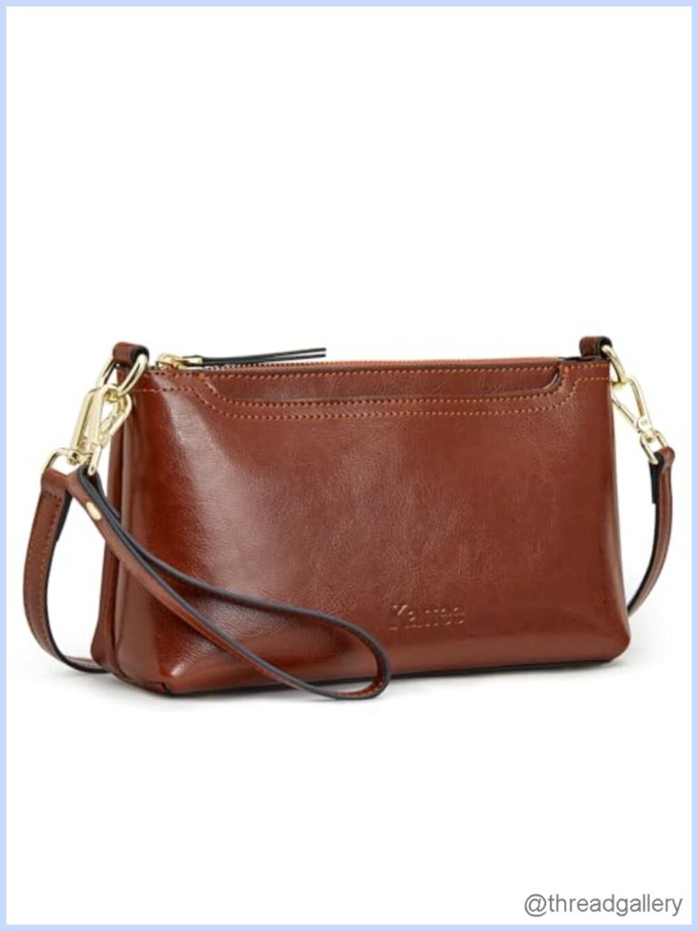 Genuine Leather Crossbody Bag Small Wristlet Purse Adjustable Strap